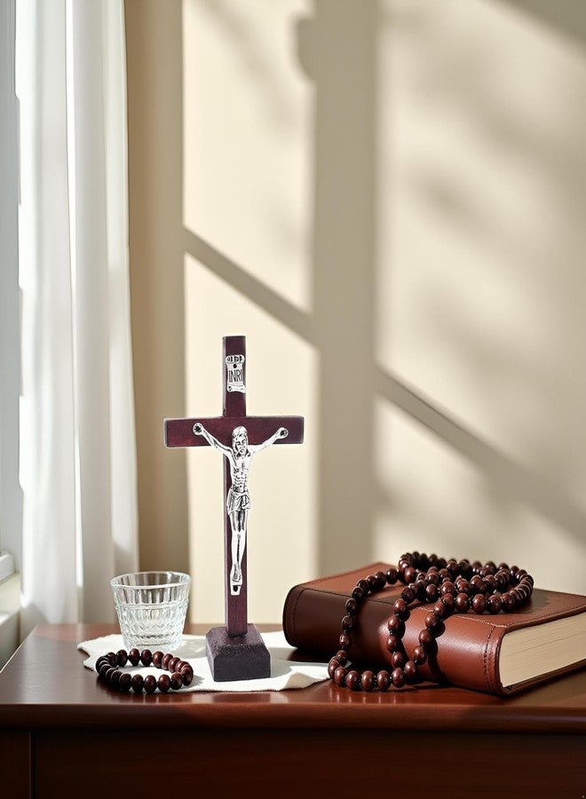 Essivox Wooden Cross Crucifix with Stand, Religious Christian Wall and Table Decor, Catholic Church Home Prayer Ornament - Image 4